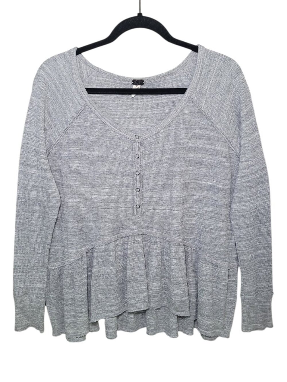 FP We The Free Coastline Waffle Knit Peplum Henley Top Thermal Gray XS Boho
